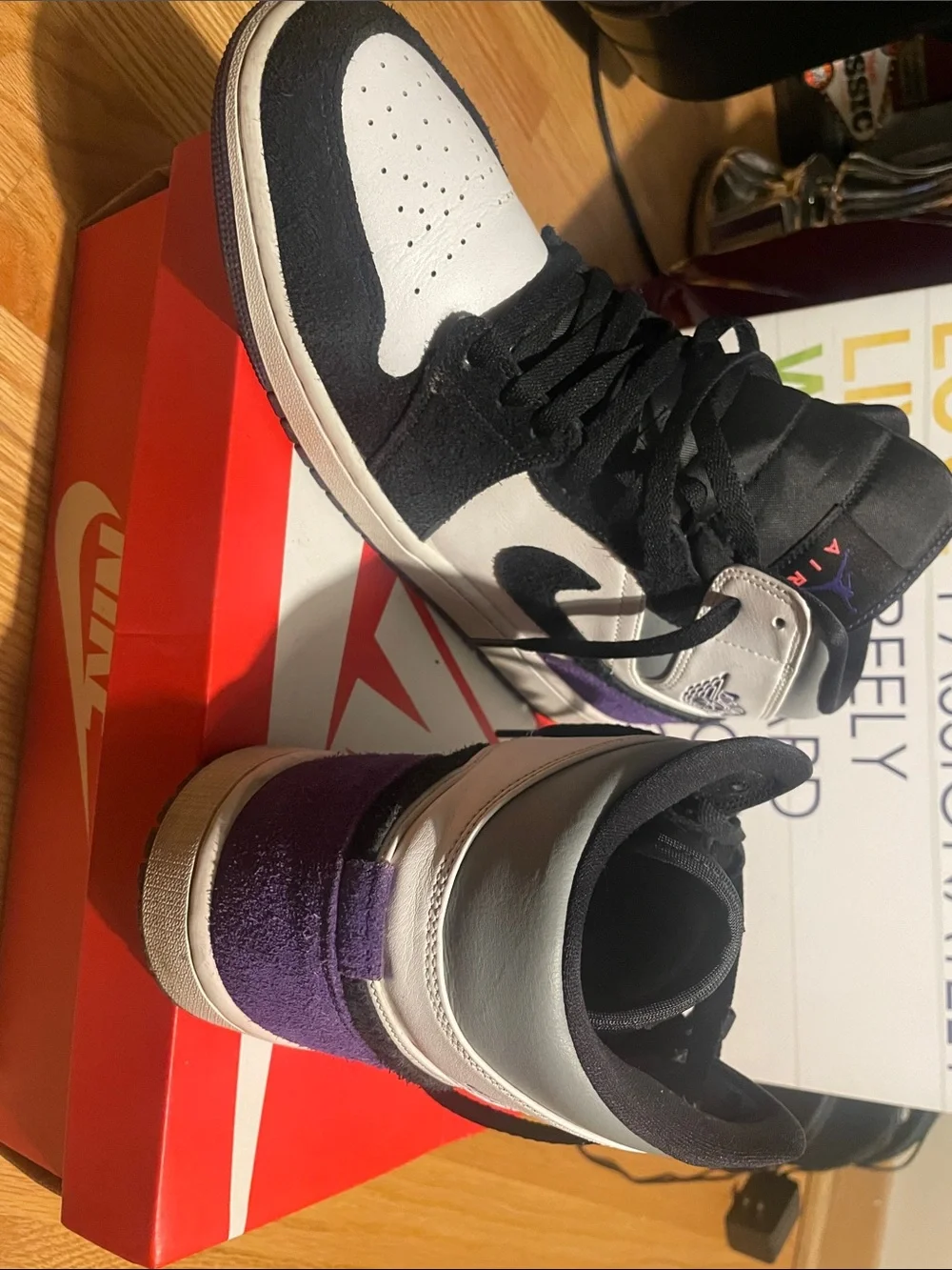 Men High-Top Jordan 1’s Basketball Sneakers - Black & White & Purple